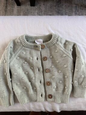 Jamie Kay Baby Cardigan 0-3M Sage Green Knit Cotton Button Front Sweater